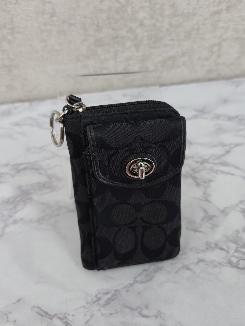 Coach Y2K Cellphone Wallet Signature Black Leather Missing Wristlet Strap & Tag
